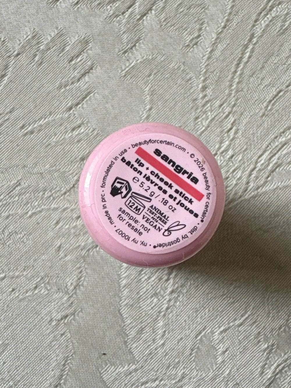 Beauty for Certain Lip & Cheek Blush Stick in Sangria Strawberry Sorbet NWT